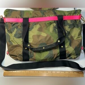 Andi Anthropologie Camouflage and Pink Bag
